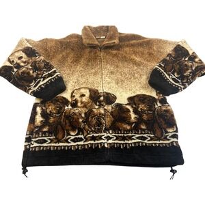 Cobblestone Canyon Puppy Dog Print Fleece Jacket Full Zip S/M *VINTAGE 90's